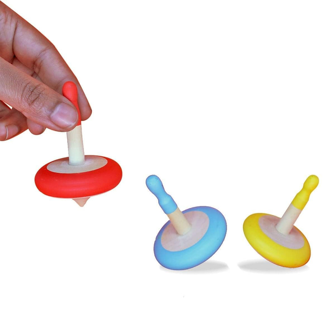 Channapatna Toys Wooden Spinning Top Toy Lattu Bhawra Lattoo Chakri | Good Gift for Fun Games, Recreational & Therapeutic Use for Children, Adults & Seniors (Pack of 4)