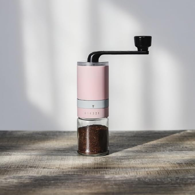The Bean Co Roasters Manual Coffee Grinder with Adjustable Settings,High Borosilicate Glass and Coloured 304 Stainless Steel Body with Ceramic Burr (Whole Bean Coffee Grinder) (Pink)