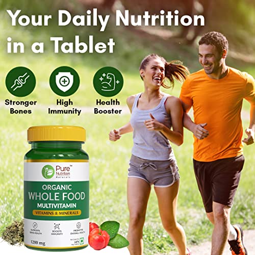 Pure Nutrition Organic WholeFood Multivitamin | Plantbased Vitamin A D3 C E K2 B1 B2 B3 B5 B6 Biotin B12 Iodine Selenium: 100% RDA + Copper Chromium Iron Folic Acid Calcium Magnesium Zinc 60 Veg Tabs
