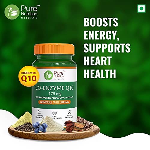 Pure Nutrition Bio Coenzyme Q10 175mg 60 Veg Capsules, High Absorption CoQ10 Supplement with Bioperine® & Arjuna Extract for Heart & Brain Health, Boosts Cellular Energy, Immunity, Male Fertility