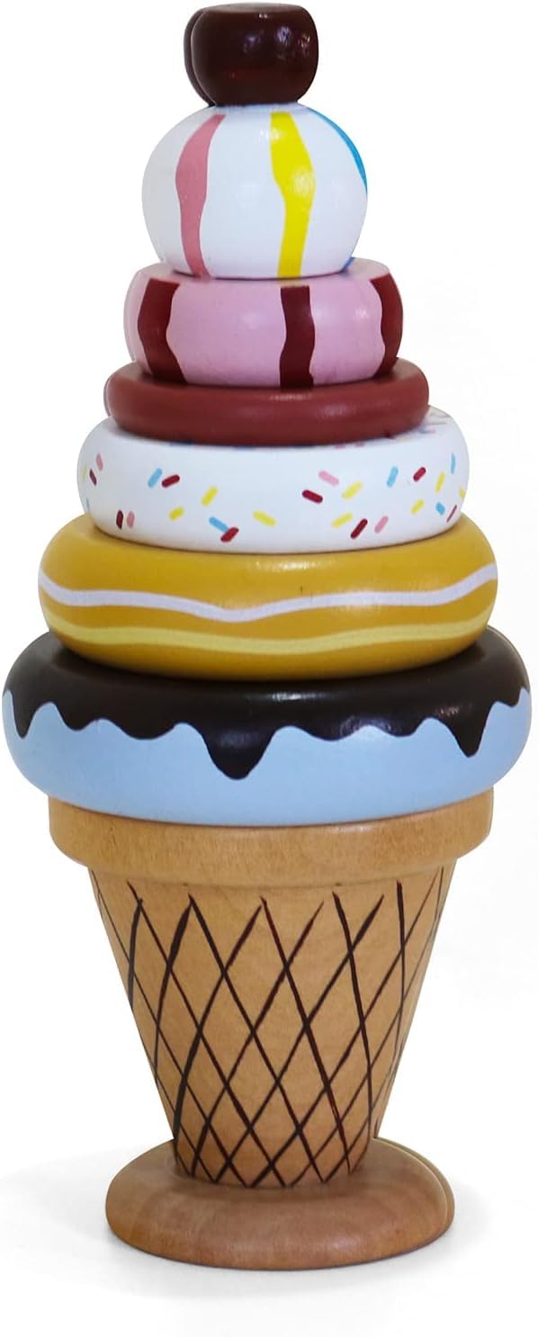 Channapatna Toys Organic Wooden Ice Cream Stacking Toy for Kids - (1 Year+) - Montessori Toys for Toddlers 1-3 Years Old and Up - Multicolor - Pack of 1 - Develop Fine Motor Skills