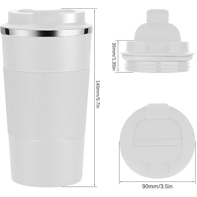 The Bean Co Roasters Coffee Travel Mug | 380 ML | Double Walled Stainless Steel Vacuum Insulated (White)