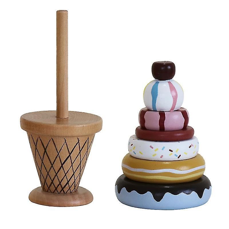 Channapatna Toys Organic Wooden Ice Cream Stacking Toy for Kids - (1 Year+) - Montessori Toys for Toddlers 1-3 Years Old and Up - Multicolor - Pack of 1 - Develop Fine Motor Skills