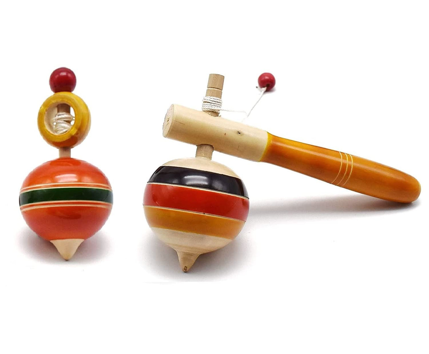 Wooden Spinning Tops Toys (3 Years+) - Set of 4 Pcs - Multicolor - Curiosity & Fine Motor Skills | Pambaram | Bongaram | Lattu