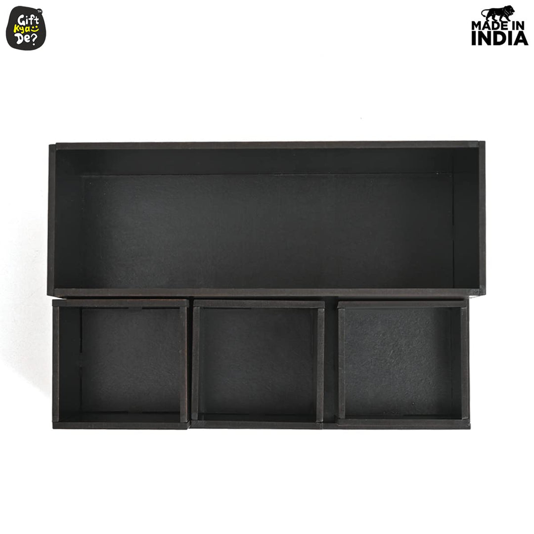 Gift Kya De Wooden Multipurpose Desk Organizer | Table Clock | 4 Compartment Organizer