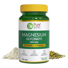 Pure Nutrition Magnesium Glycinate + Zinc, 120 Veg Tablets | For Bone, Muscle & Nerve Health l Better Relaxation & Sleep Quality | Helps Ease Period Cramps | Supports Stress Relief & Heart Health