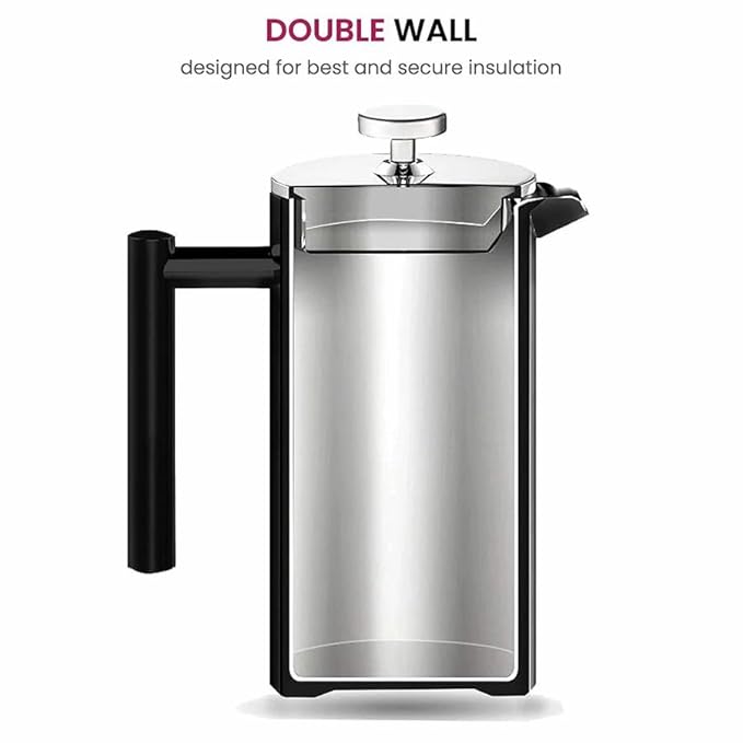 The Bean Co Roasters French Press Coffee Maker| 1000 ML | Double Walled 304 Stainless Steel | Superior Filtration | Dishwasher Safe