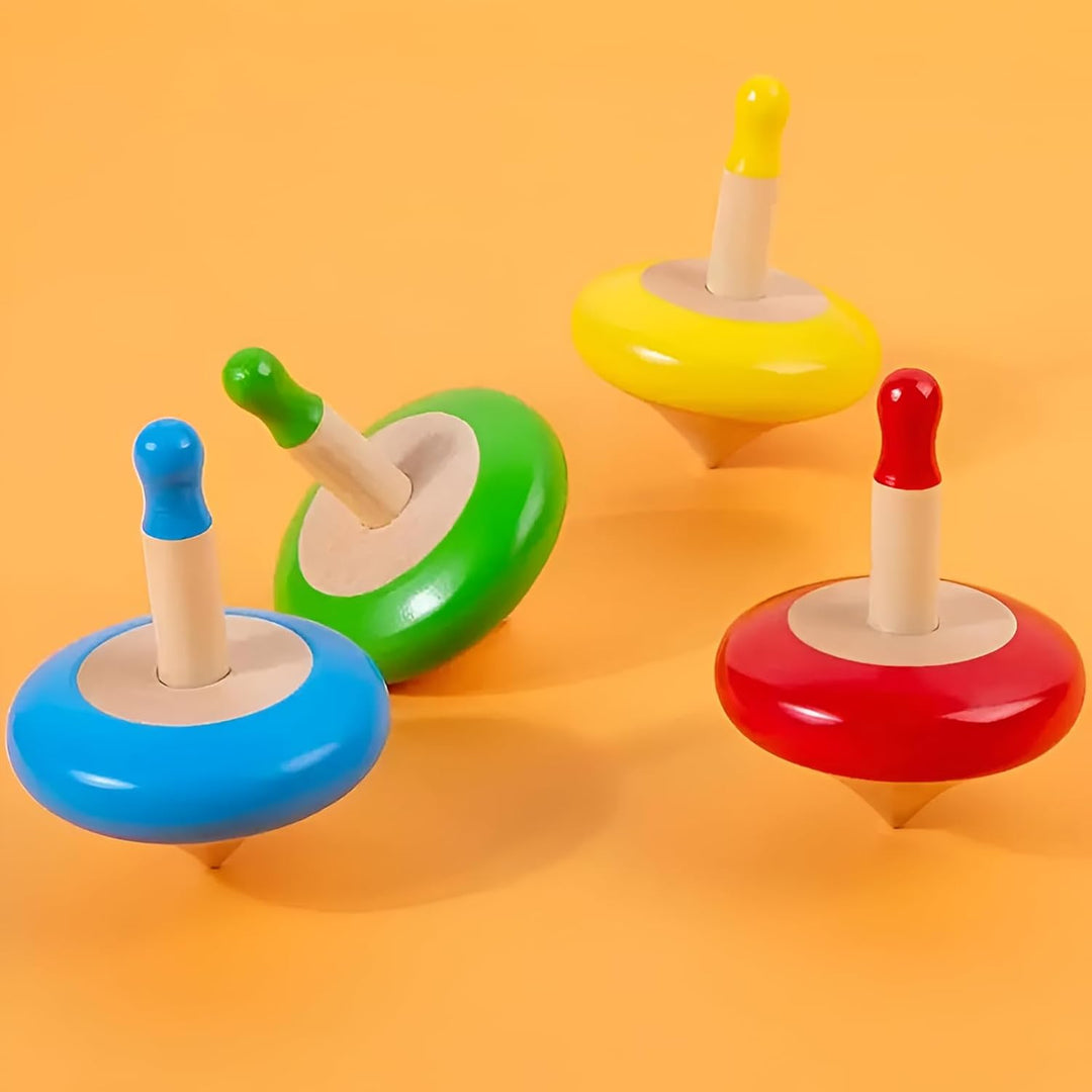 Channapatna Toys Wooden Spinning Top Toy Lattu Bhawra Lattoo Chakri | Good Gift for Fun Games, Recreational & Therapeutic Use for Children, Adults & Seniors (Pack of 4)
