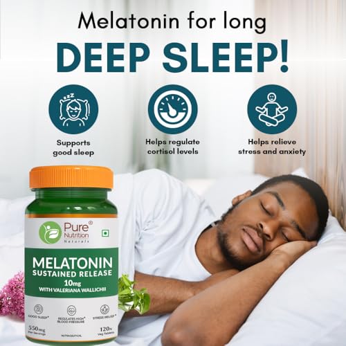 Pure Nutrition Melatonin 10mg 120 Tablets | Non-addictive Sleeping Aid Pills | Supports Deep & Restful Sleep, Improves Mood & Focus | Helps Stress & Anxiety Relief | Non Habit-forming Sleep Supplement