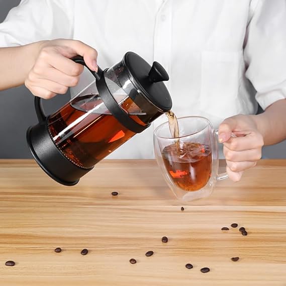 French Press Coffee Maker | Heat Resistant Borosilicate Glass |Superior Filtration | Stainless Steel Plunger with Mess (1000 ML)