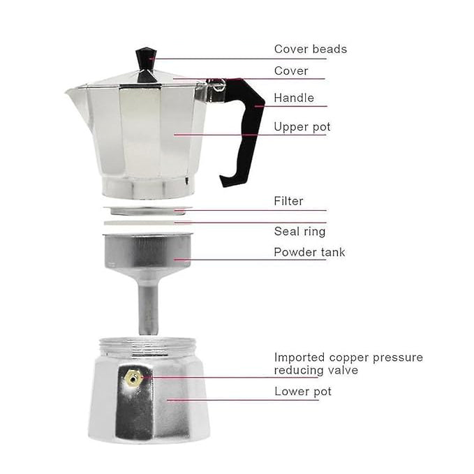 The Bean Co Roasters Moka Pot | 3-Cup (150 ml) Aluminium | Stovetop espresso maker