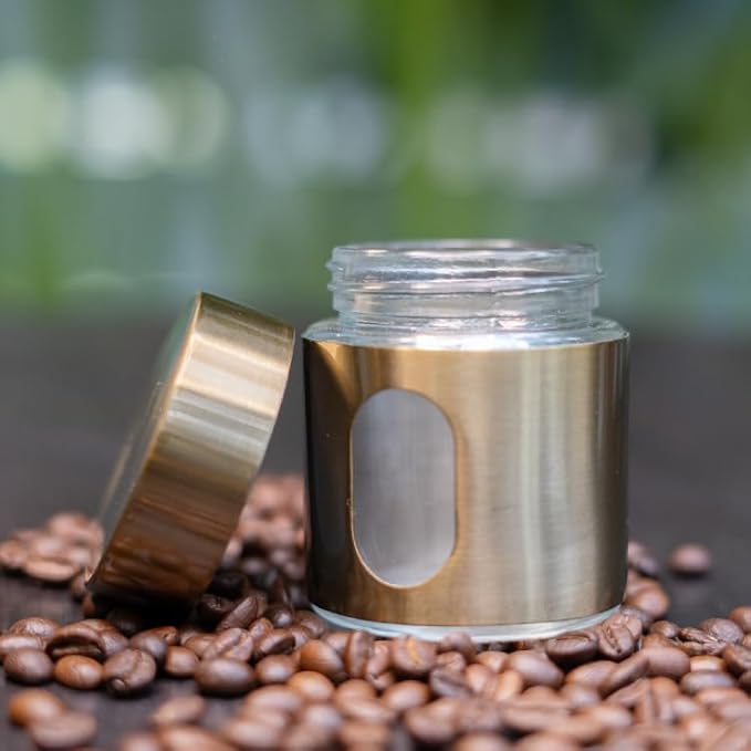 The Bean Co Roasters Mini Canister | 125 ML Capacity | Stainless Steel and Glass | Airtight Mini Coffee Canister