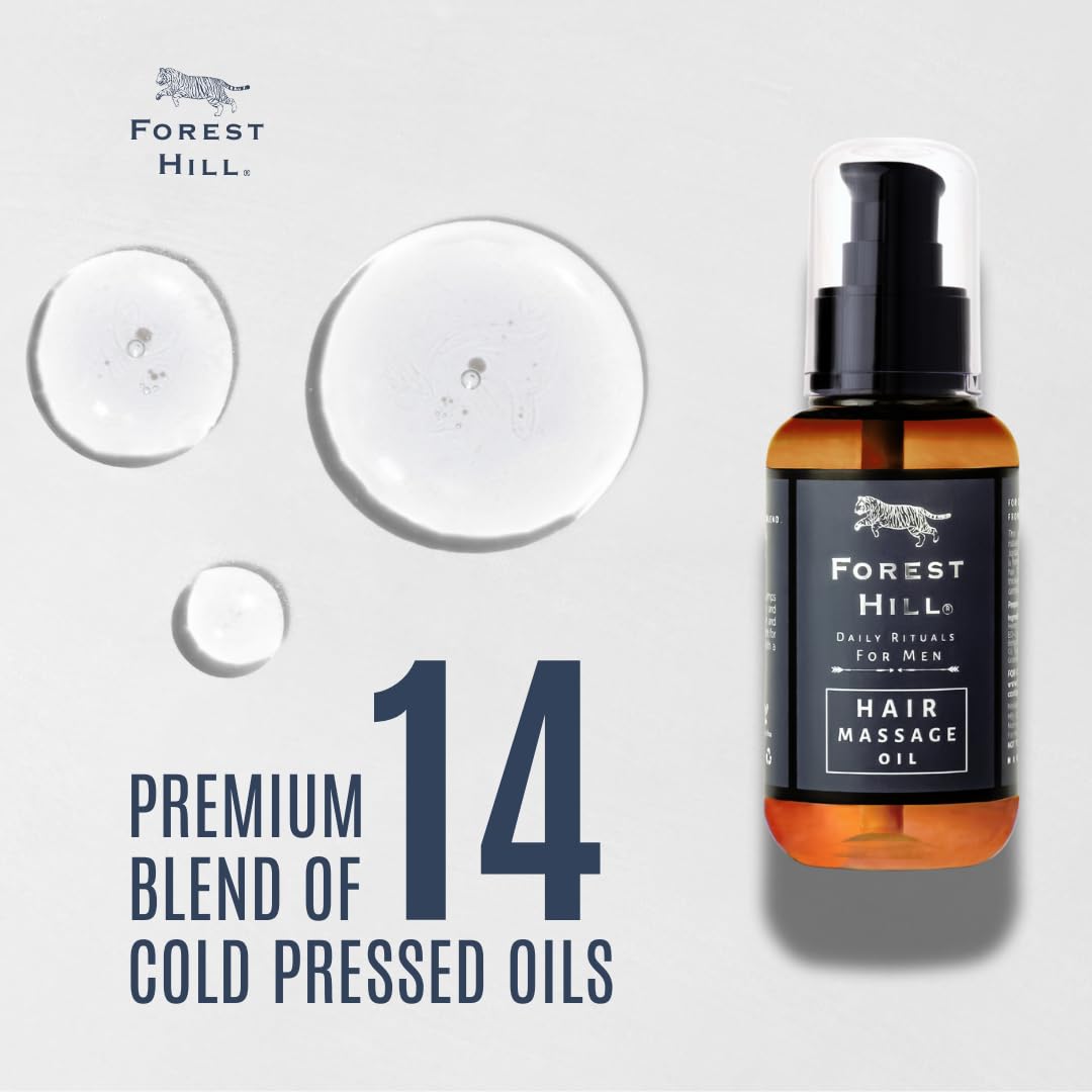Forest Hill Pack of 2 Men Hair Care Kit, Weekly Care Natural Hair Massage Oil 110ml & Daily Care Hair Elixir Serum 50ml