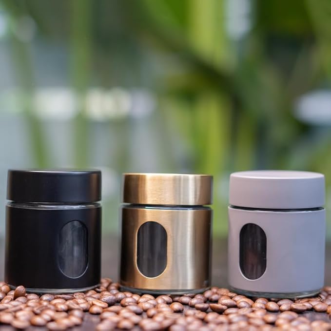 The Bean Co Roasters Mini Canister | 125 ML Capacity | Stainless Steel and Glass | Airtight Mini Coffee Canister