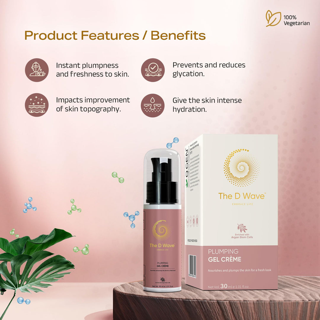 The D Wave Skin Plumping Gel Cream – 30 g | Hyaluronic Acid & Collagen Deep Hydration Face Cream for Fine Lines, Wrinkles & Helps Restore Pores