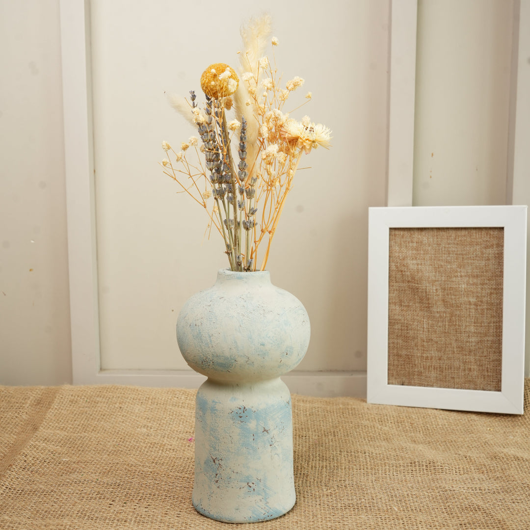 Coastal Bloom Blue & White Porcelain Vase with Dried Flowers | Home Décor