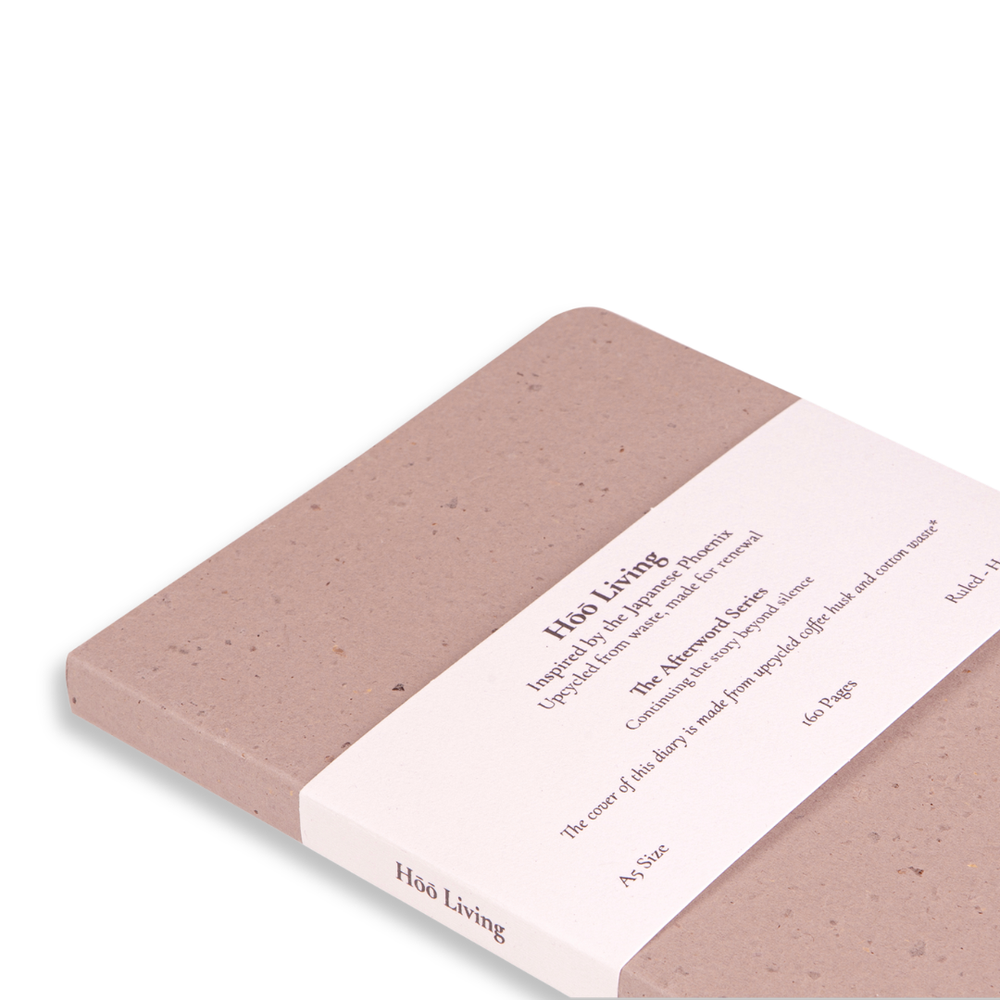 Hōō Living A5 Notebook 160 Pages made from Upcycled Used Sanitary Napkins - Paperboard/Upcycled Brown Coffee Husk Paper Cover