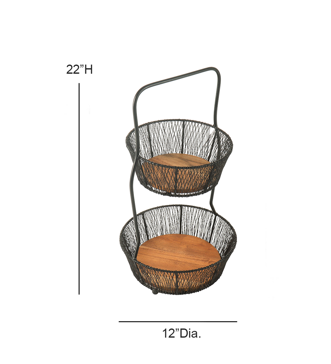 Ireka Homes Nest Basket – Handcrafted Acacia Wood & Metal Storage Basket – Sturdy 2-Tier Organizer for Fruits, Vegetables & Kitchen Essentials