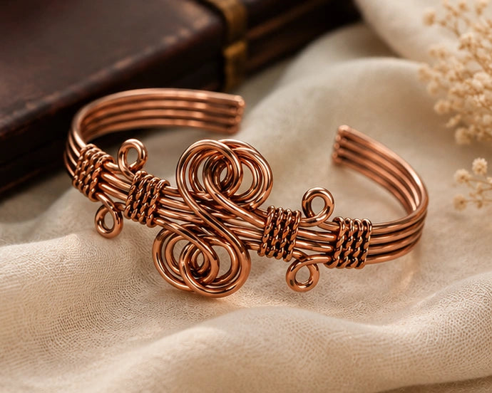 Designer Copper Kada for Women – Beautifully Carved Ayurvedic Copper Bracelet