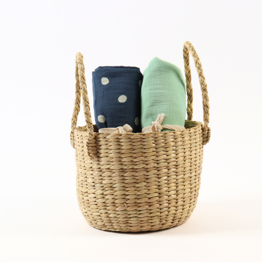 Momokos 100% Organic cotton Mint Gelato & Capri Blue Muslin Swaddle & Bandana Bib or Washcloth Set of 4