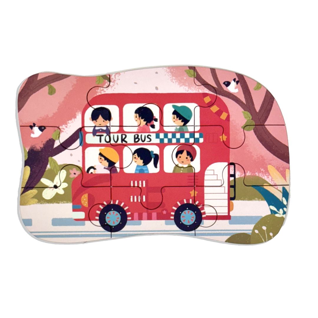 Wudly Wooden Progressive Puzzle Metal Box SCHOOL BUS