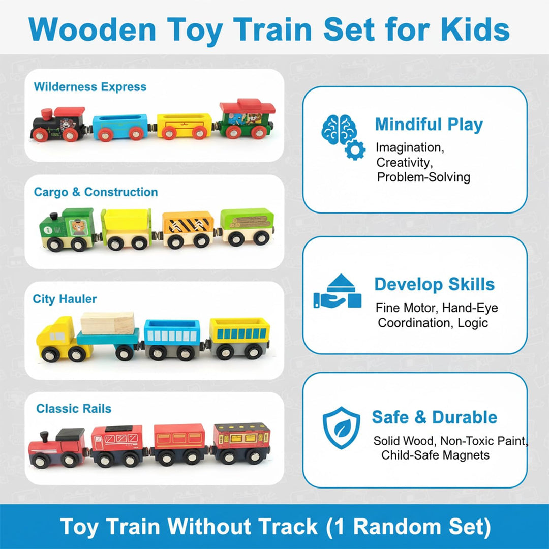 Wudly Wooden Little Magnetic Train Set (1 Random Set)