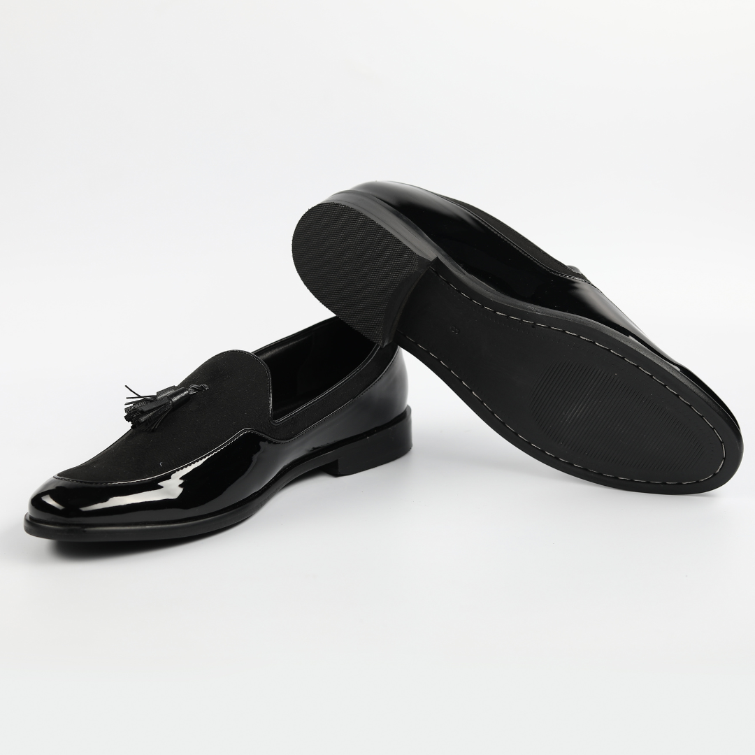 Monkstory Magnificos Patent With Suede Tasseled Slip Ons - Black