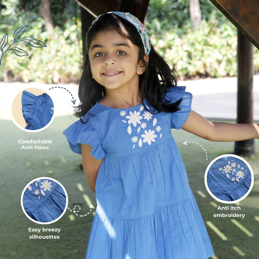 Ola! Otter Flutter Sleeve Embroidered Dress