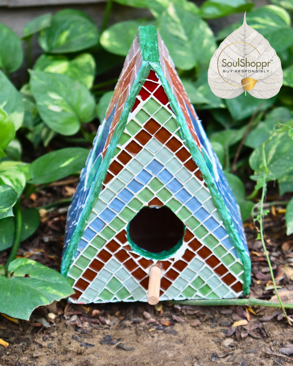 Handmade Pyramid Mosaic Bird House  |Outdoor Resting Place for Small Birds | Wooden Bird House | Yard, Garden & Outdoor Living | Bird & Wildlife Accessories |