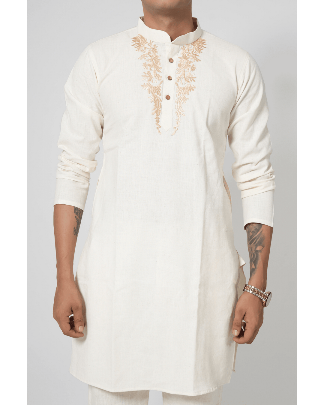 Natural Raw Classic Embroidered Kurta Set