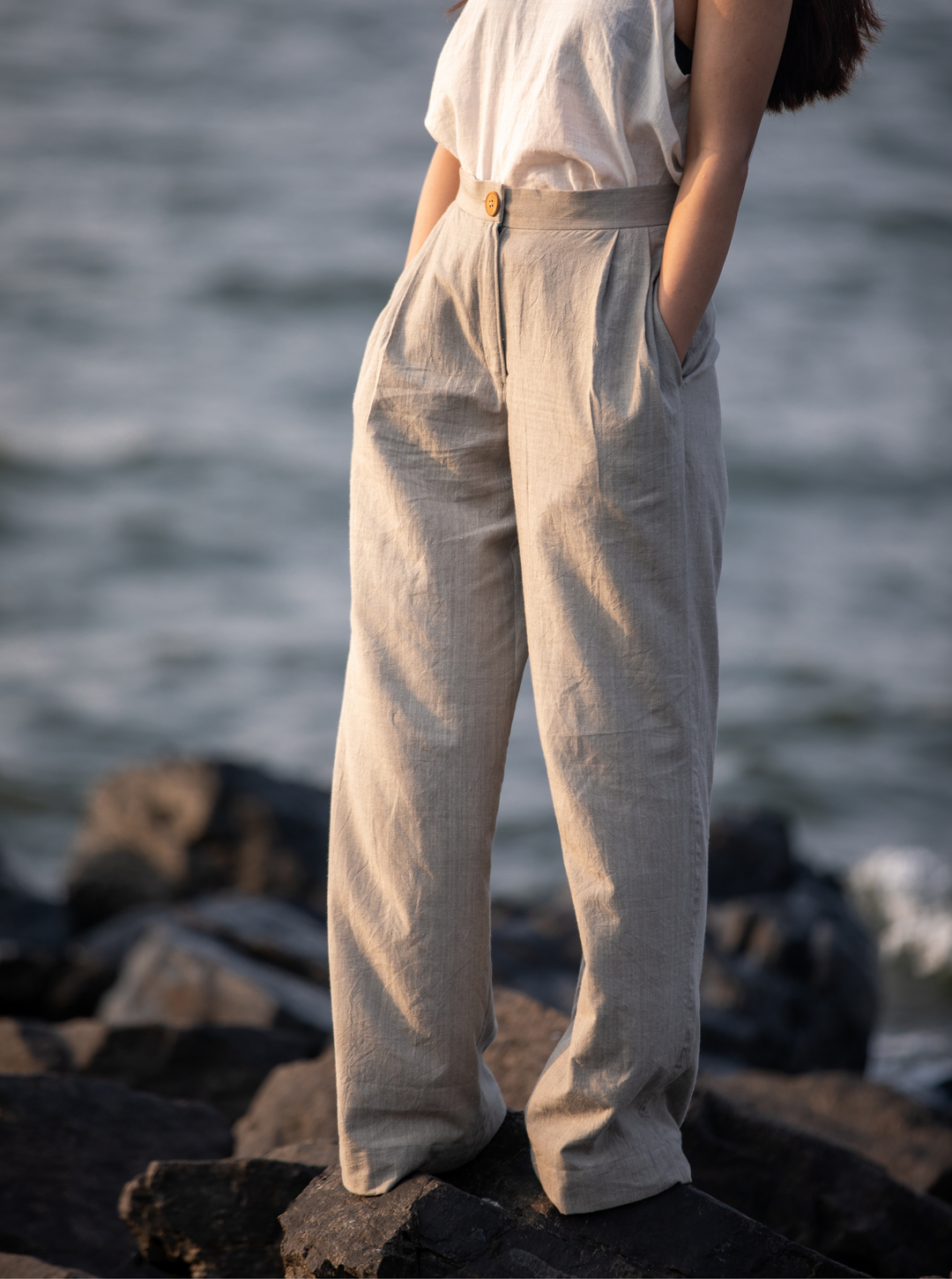 Unborn Studio Natural grey trousers - Wide-leg trousers