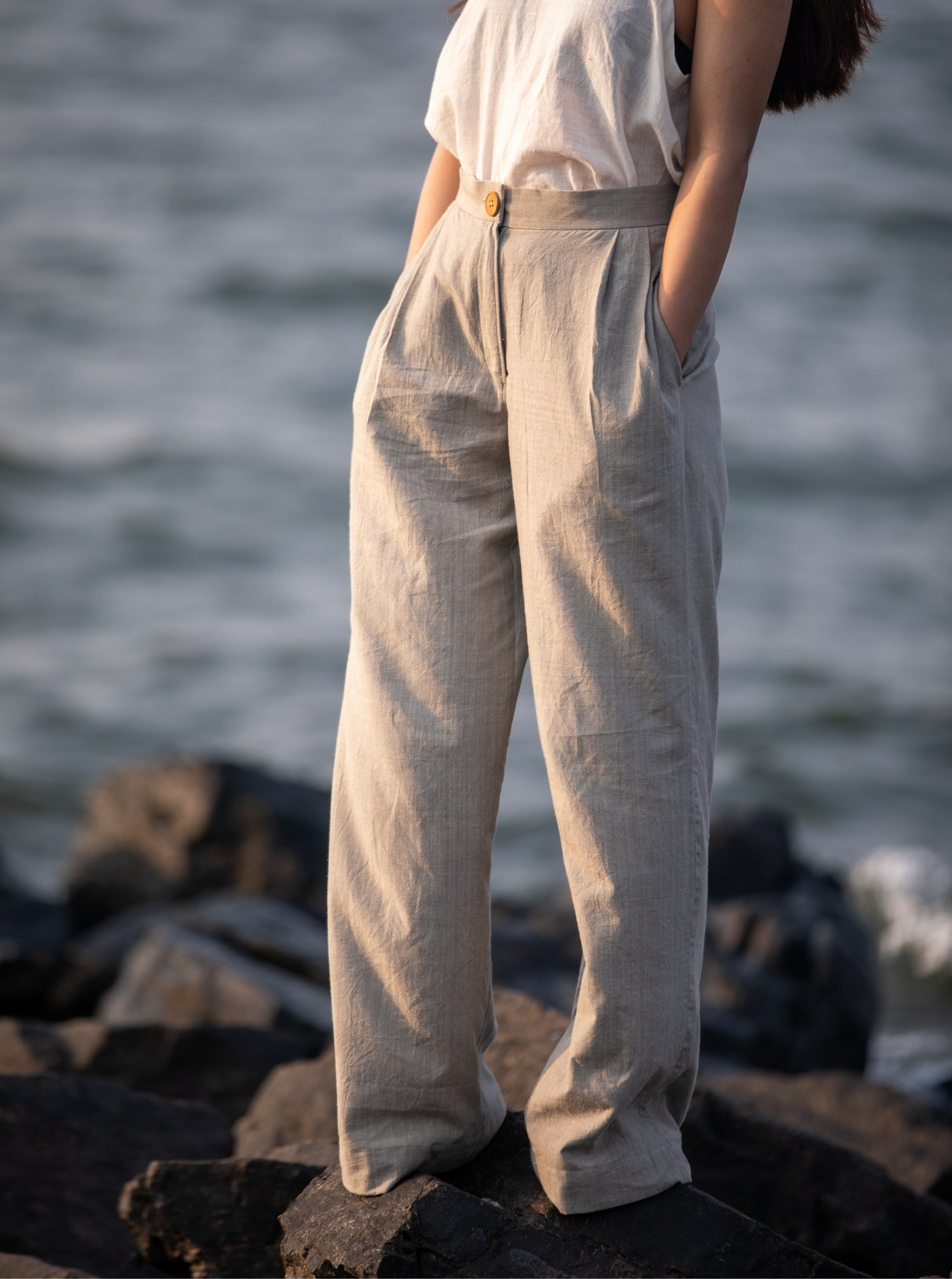 Natural grey trousers - Wide-leg trousers