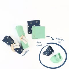 Momokos 100% Organic cotton Mint Gelato & Capri Blue Muslin Swaddle & Bandana Bib or Washcloth Set of 4