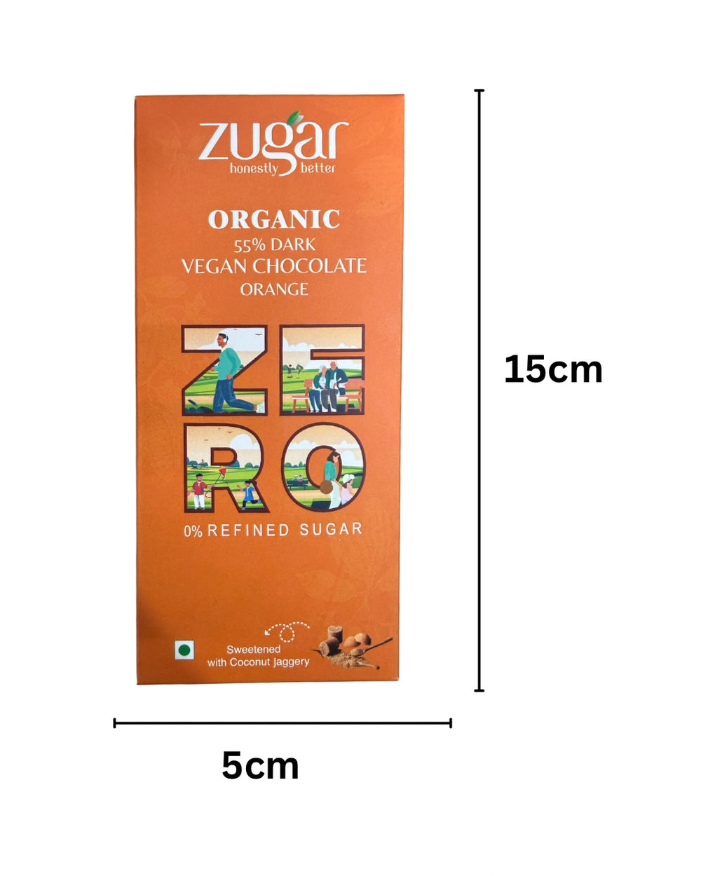 Zugar Vegan Orange Dark Chocolate | 55% Cacao, No Refined Sugar | 45g