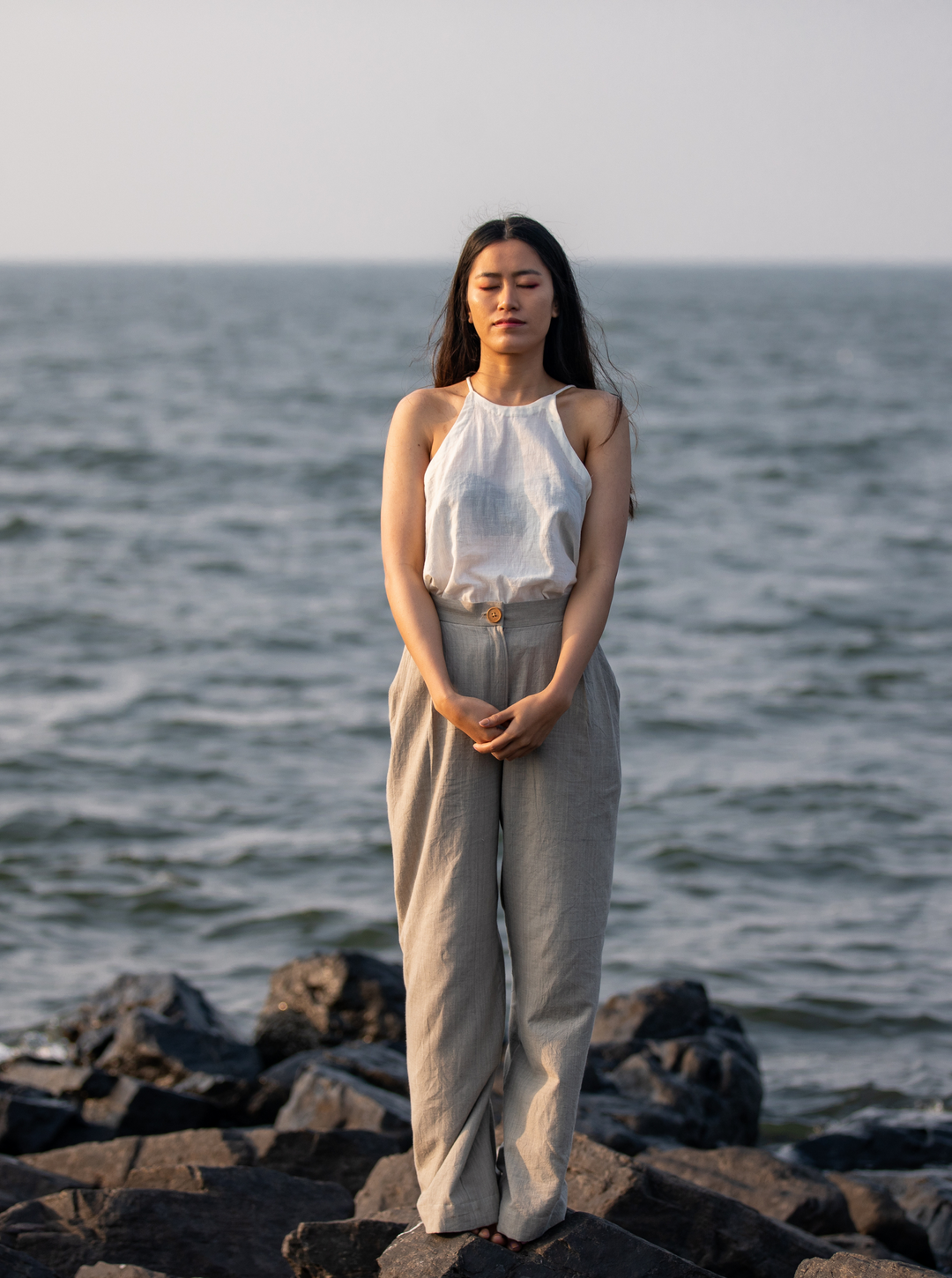 Unborn Studio Natural grey trousers - Wide-leg trousers