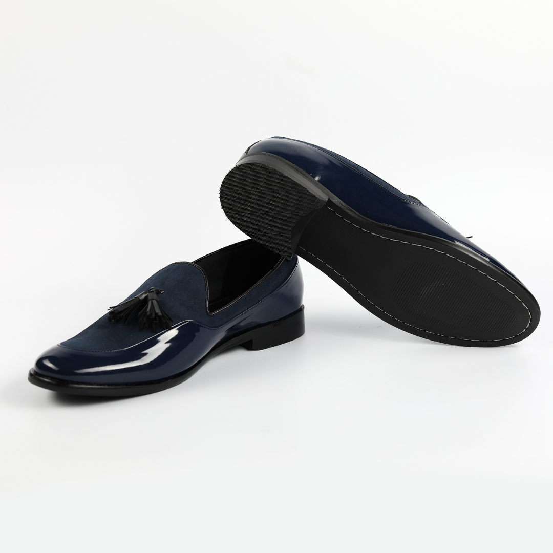 Monkstory Magnificos Patent With Suede Tasseled Slip Ons - Blue