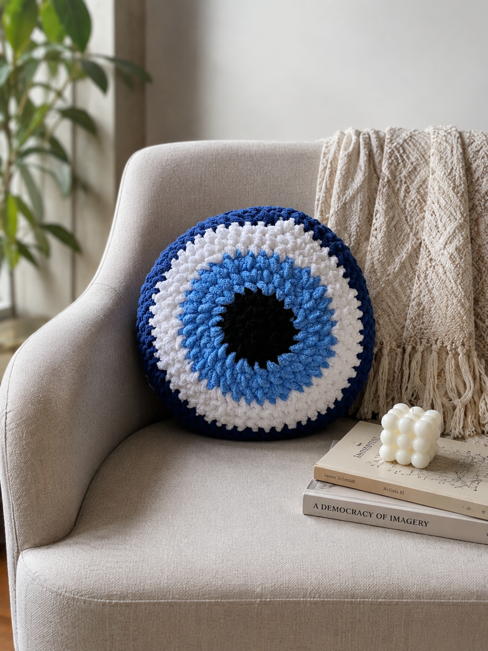 Ishmades Crochet Evil Eye Cushion