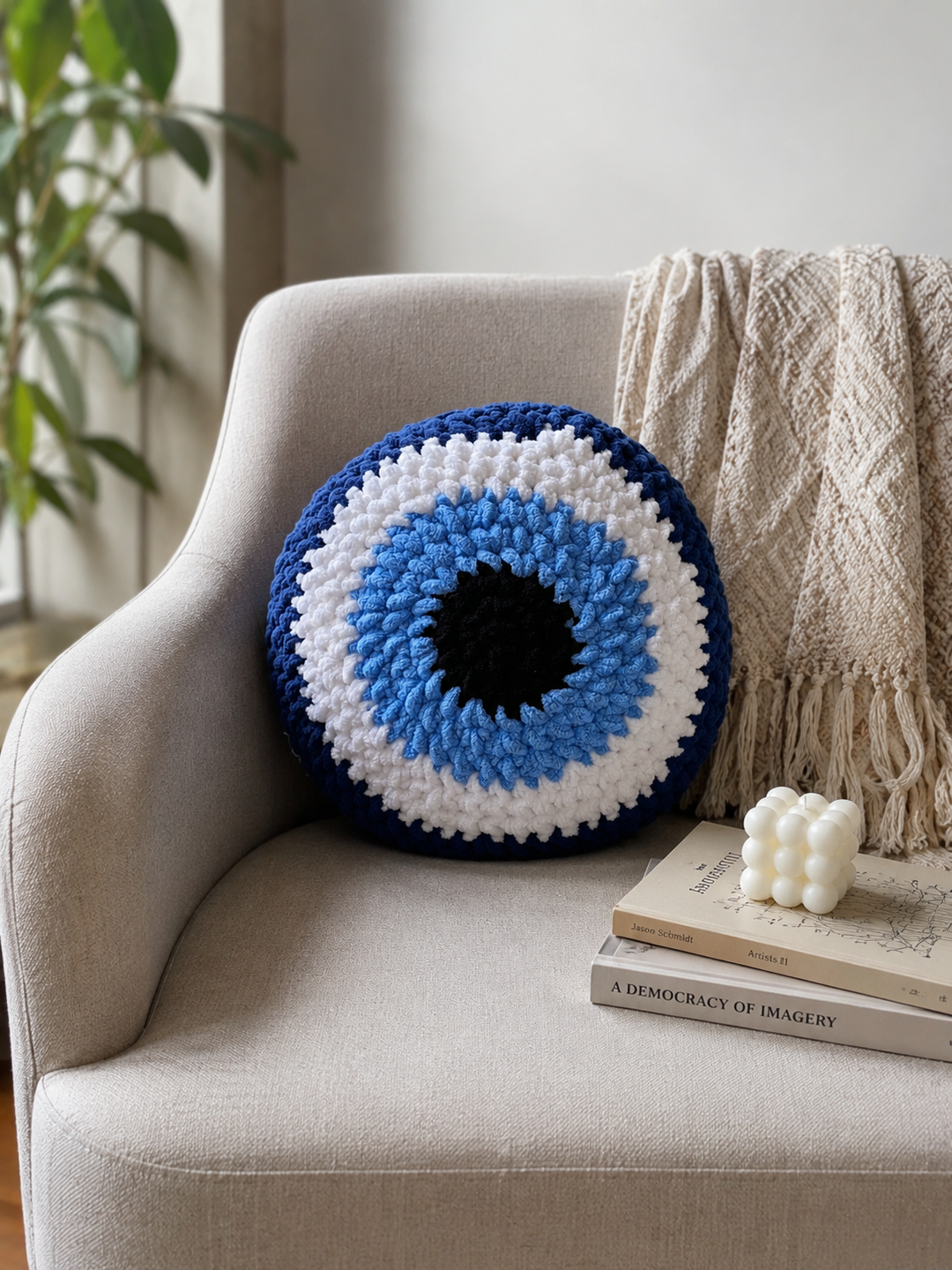 Ishmades Crochet Evil Eye Cushion