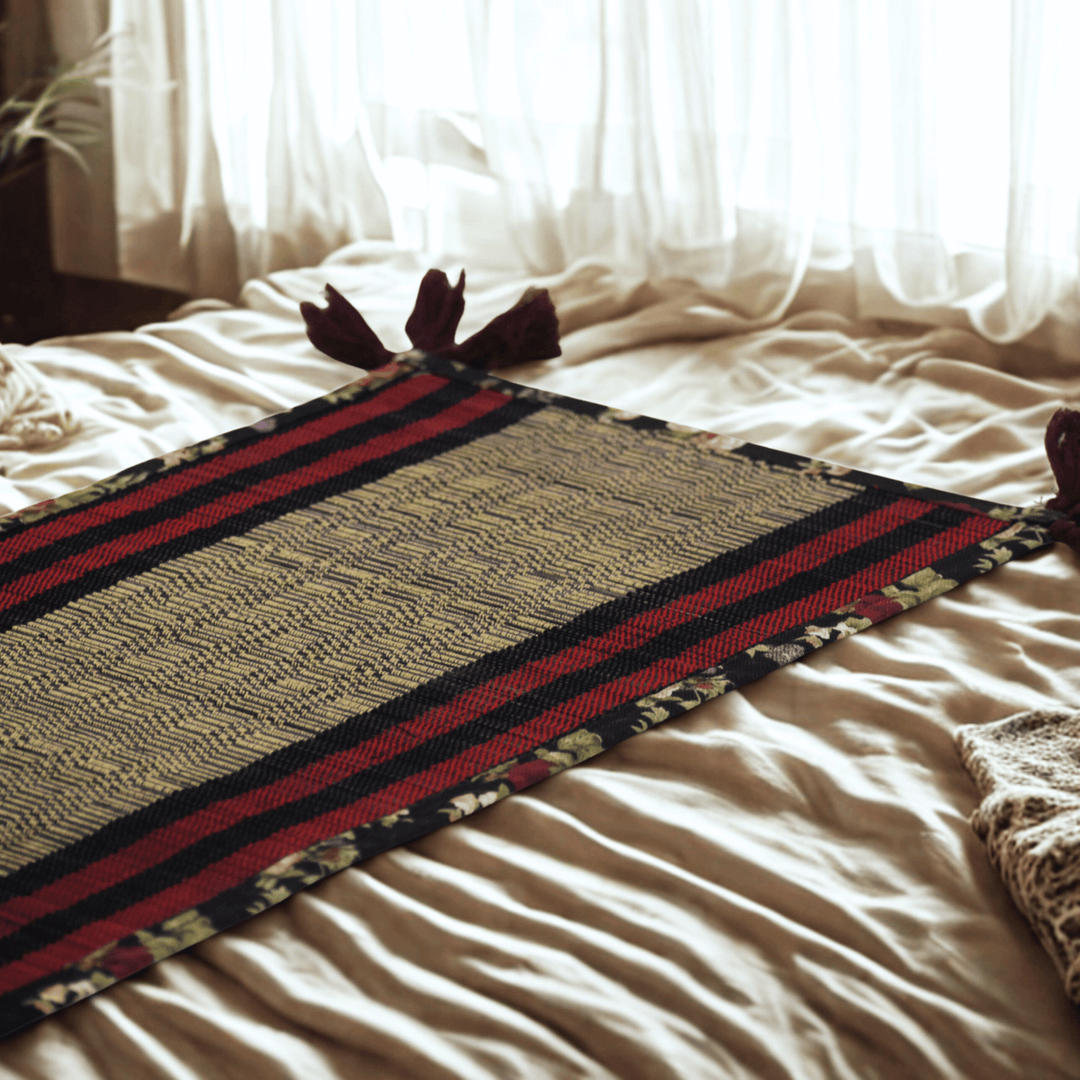 After Wait | Bamboo Table Runner – Floral Canvas Edge with Red Funde