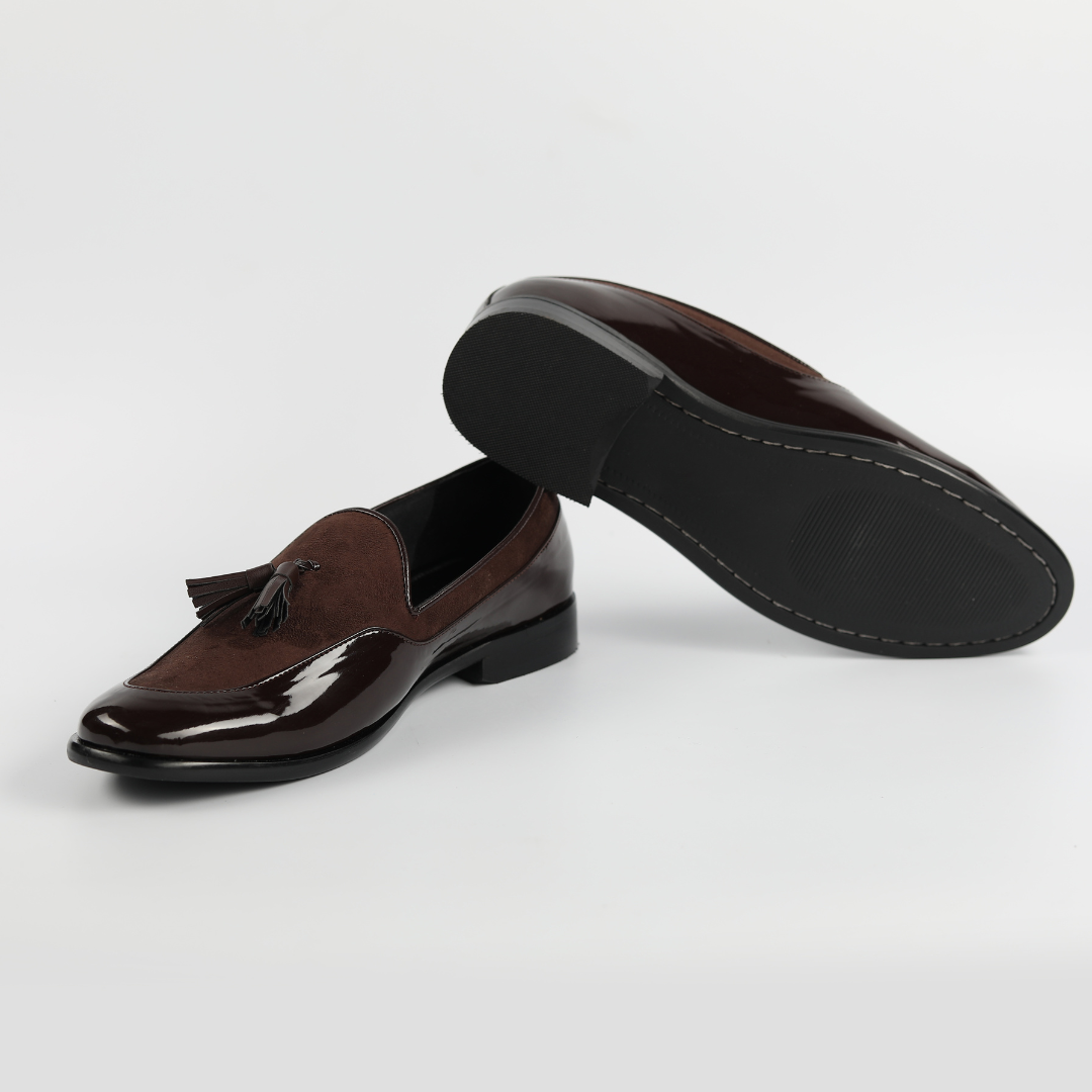 Monkstory Magnificos Patent With Suede Tasseled Slip Ons - Brown