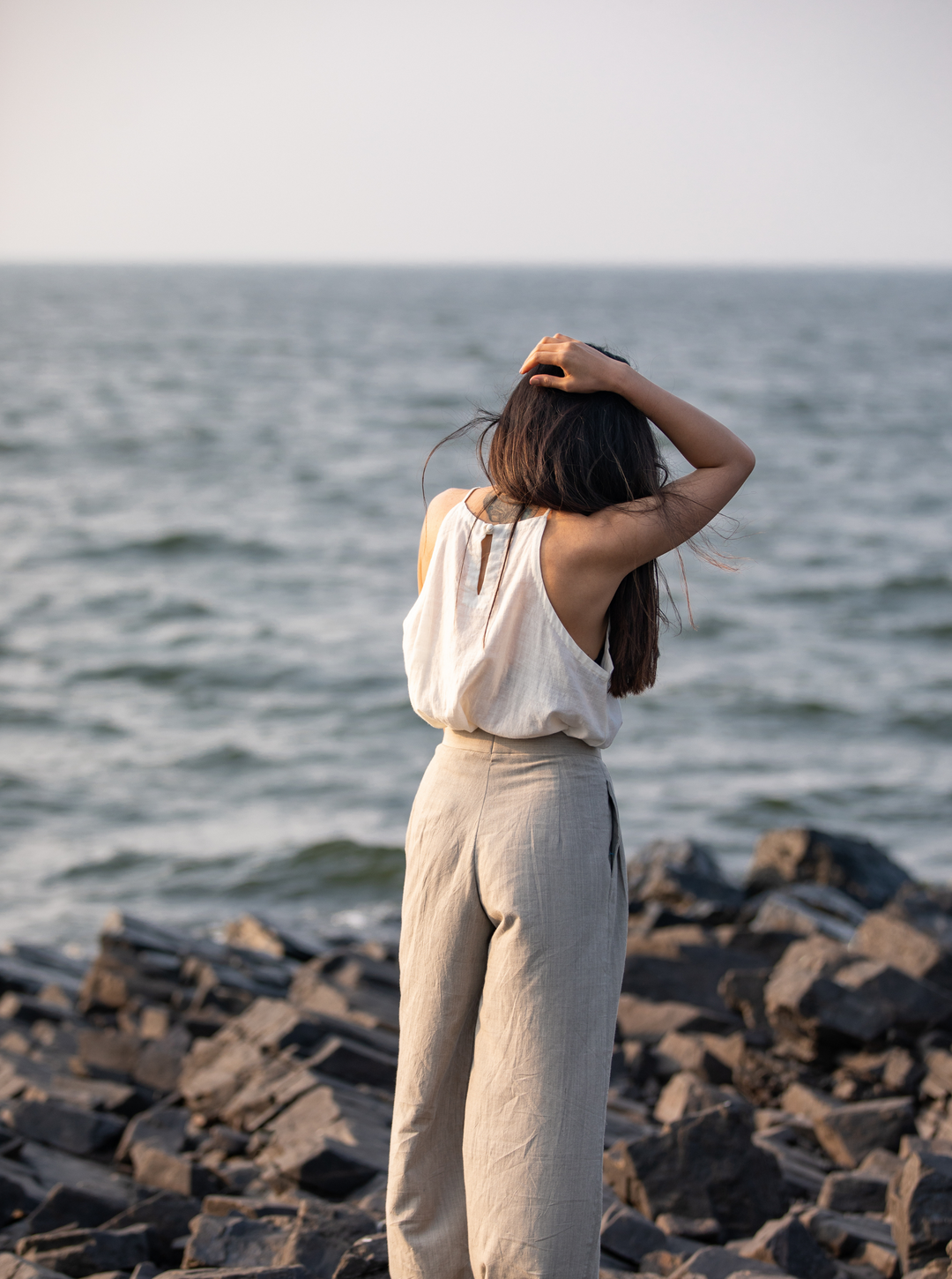 Unborn Studio Natural grey trousers - Wide-leg trousers