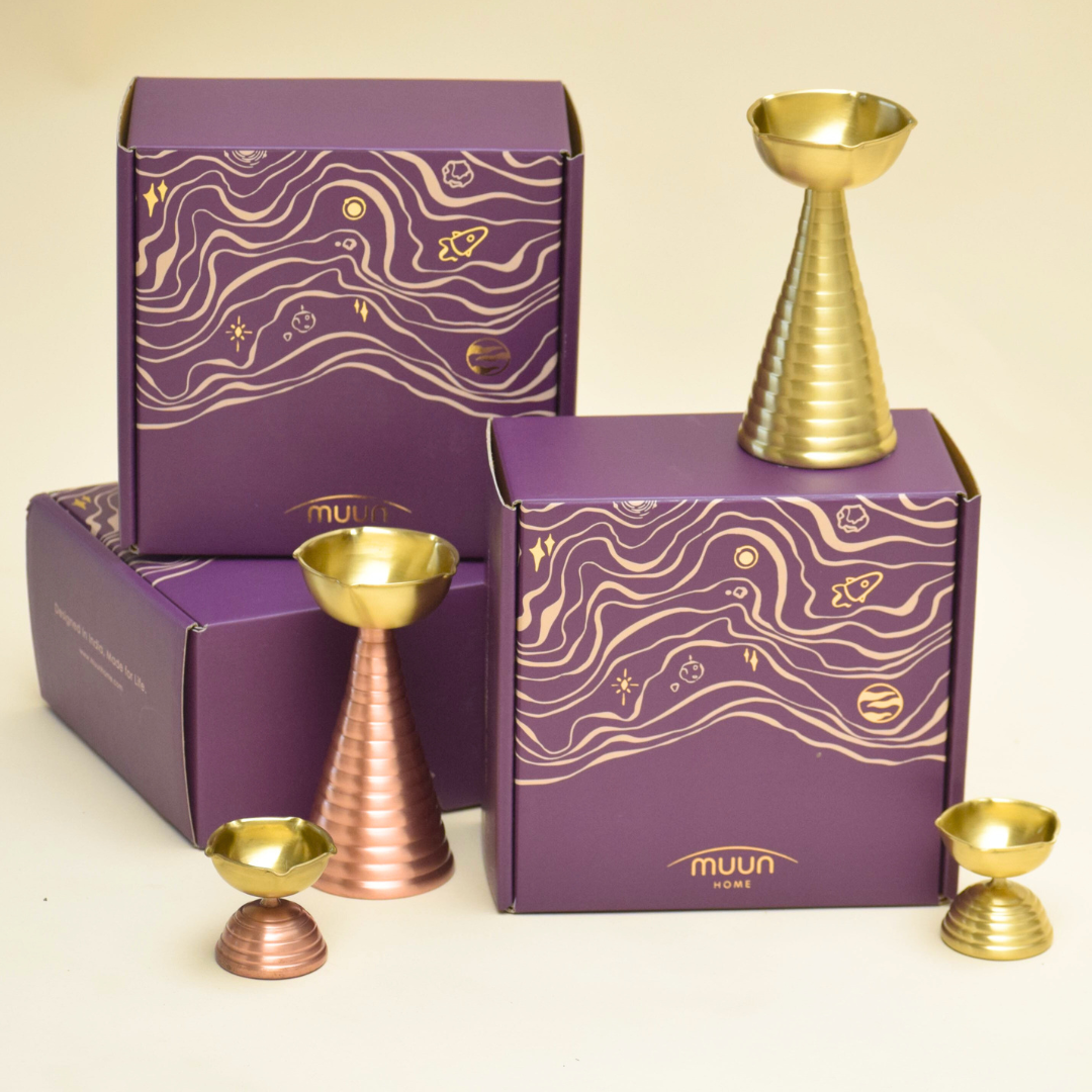 Muun Home Brass Diya Pair Gift Set - Tall & Short Diyas