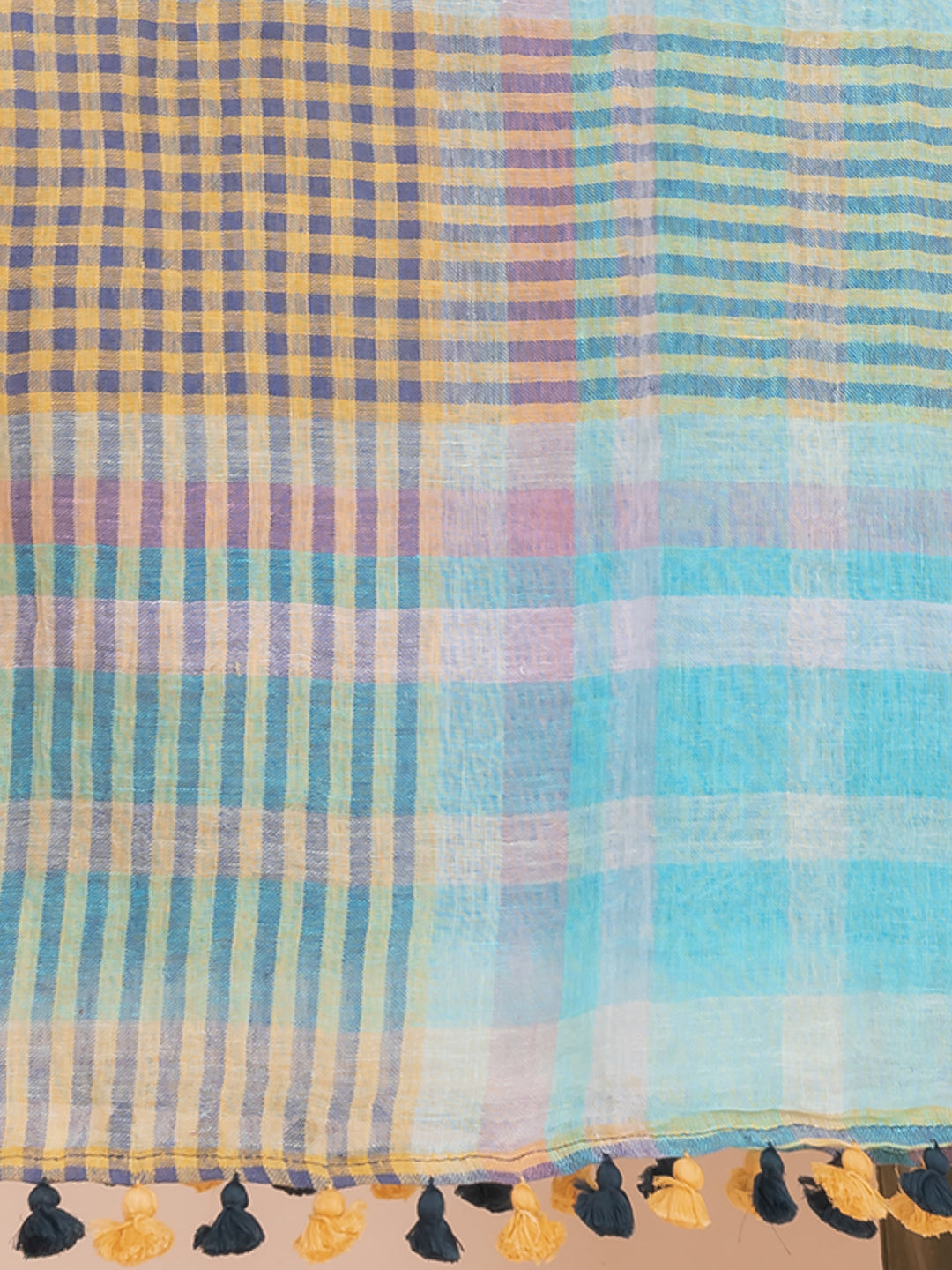 OCAU Cerulean Bliss - Pure Linen Striped Saree With  Blouse Piece  l Navy