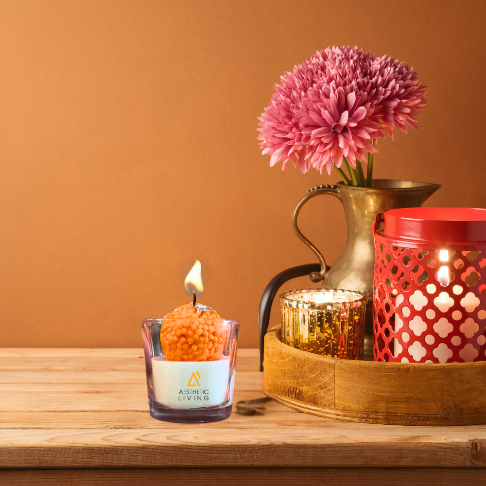 Aesthetic Living Festive Motichoor Laddoo Soywax Candle (Jasmine)- 75 g