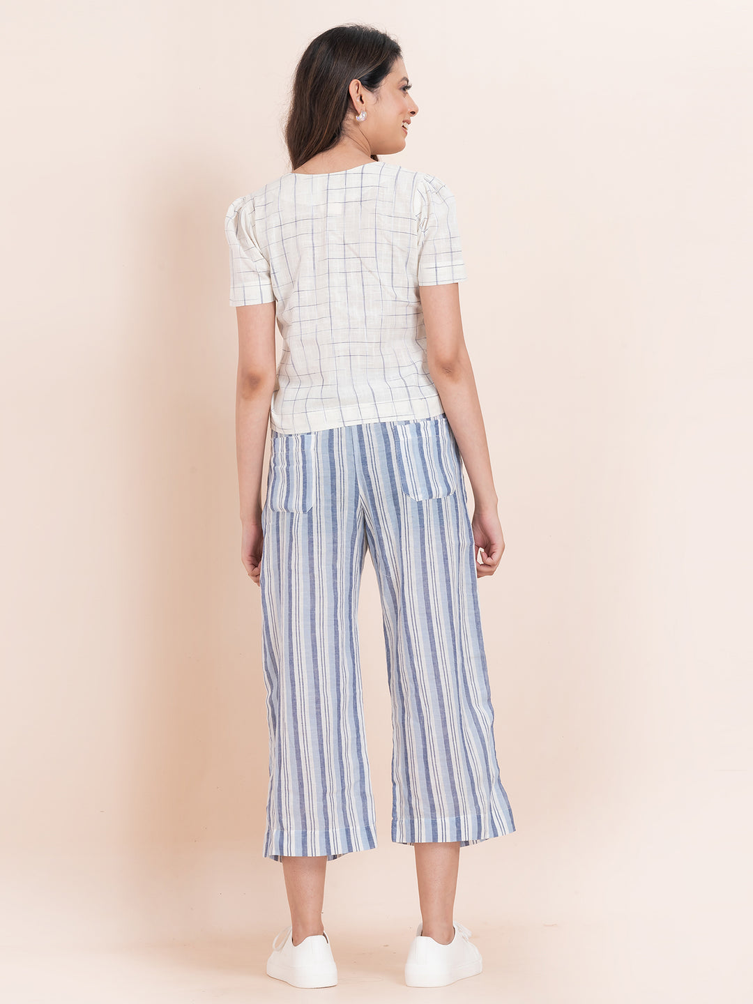 OCAU Basic Striped Wide Leg Cropped Pant - Navy Striped