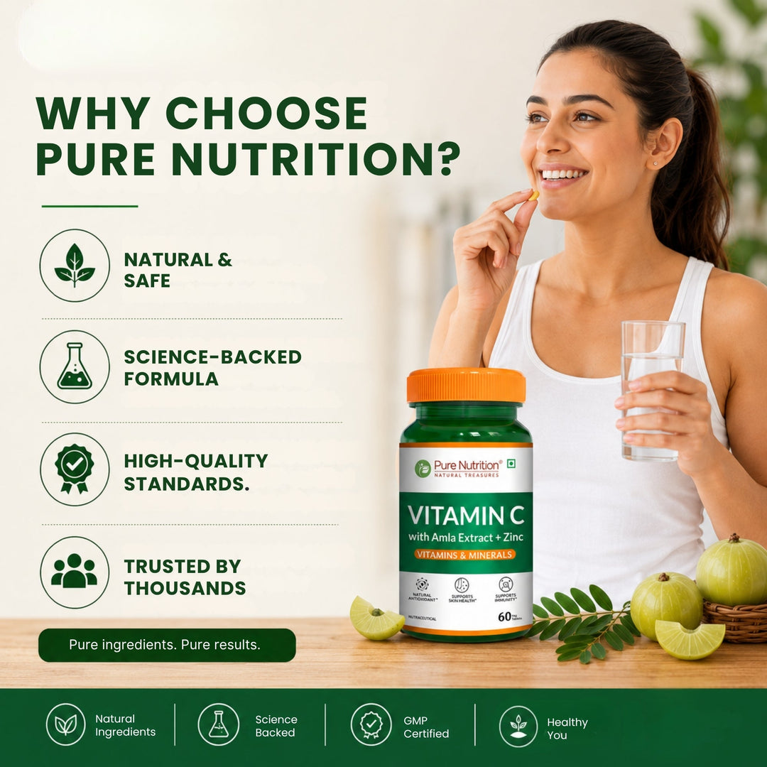 Vitamin C with Amla Extract + Zinc Supplement | Boost Immunity | Support In Skin & bone Health - 60 Veg Tablets