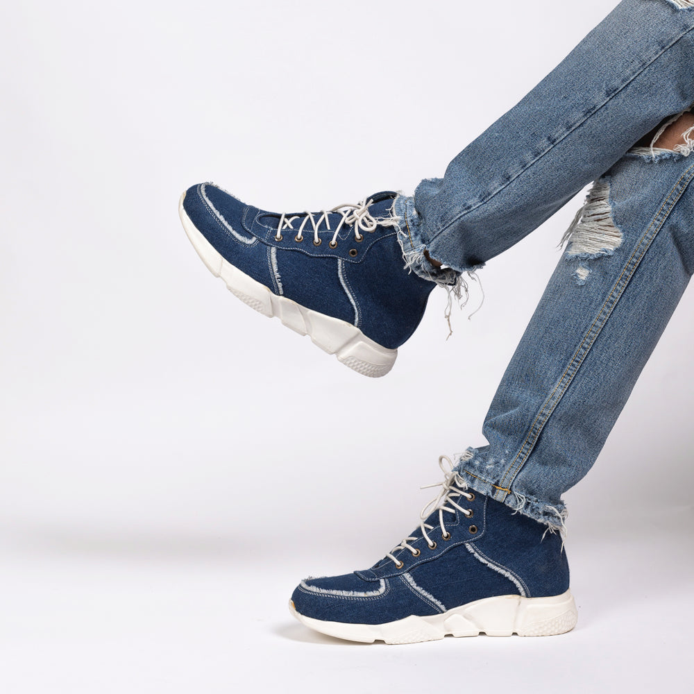 Monkstory Skream High Top Lace Denim Sneakers