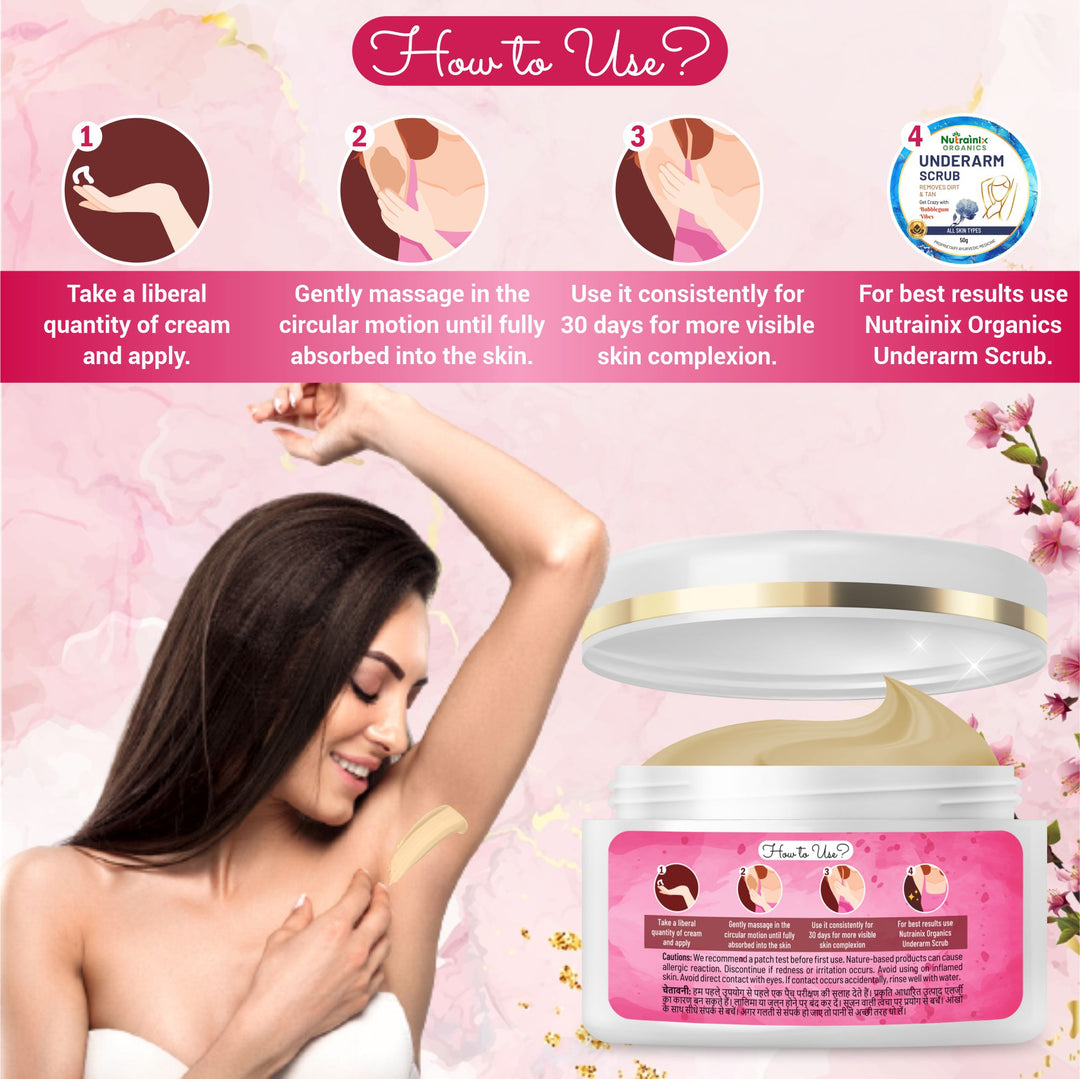 Nutrainix Organics Underarm Brightening Cream Dark Spot Corrector + Soothing Hydration for Silky, Confident Skin - 50 gm