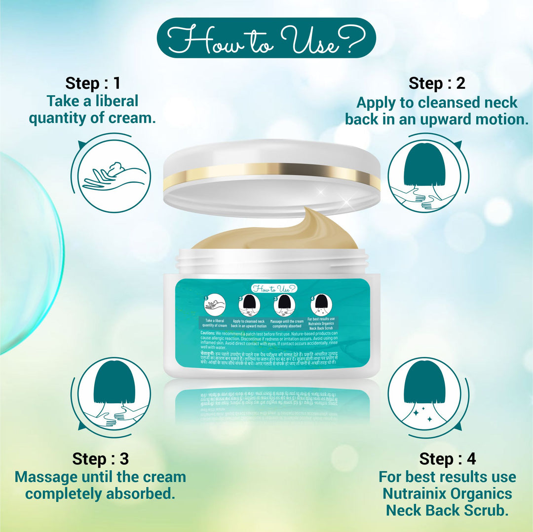 Nutrainix Organics Radiance Neck Back Cream Brightening, Tan Removal & Anti-Aging Moisturizer for Silky, Youthful Skin - 50 gm