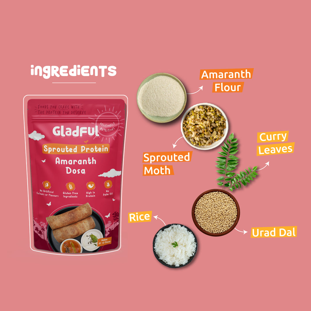 Gladful Sprouted dosa ragi and amaranth instant mix - protein for families and kids (pack of 2) - 400 gms
